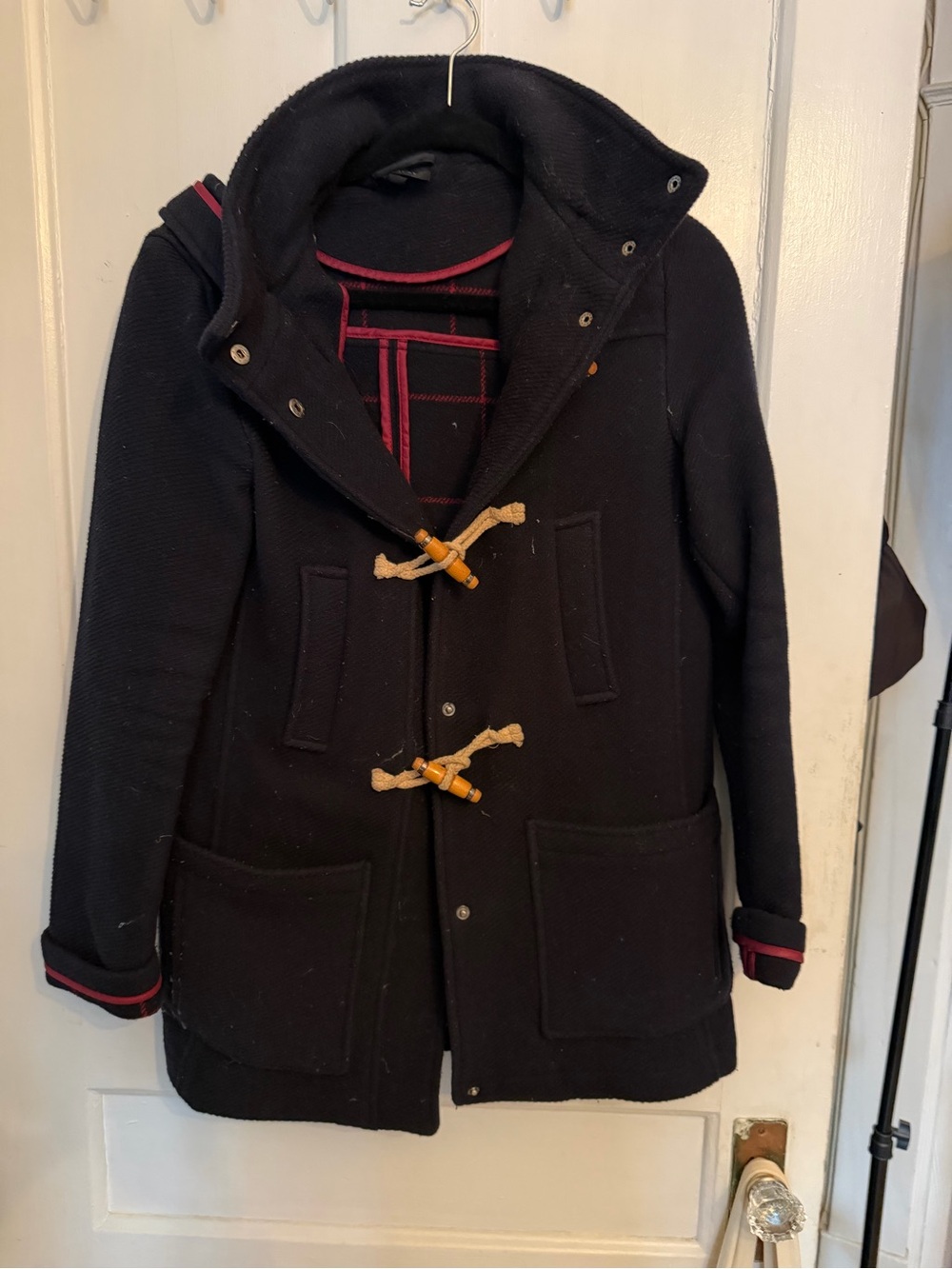 Topshop Black Pea Coat with Burgundy Trim